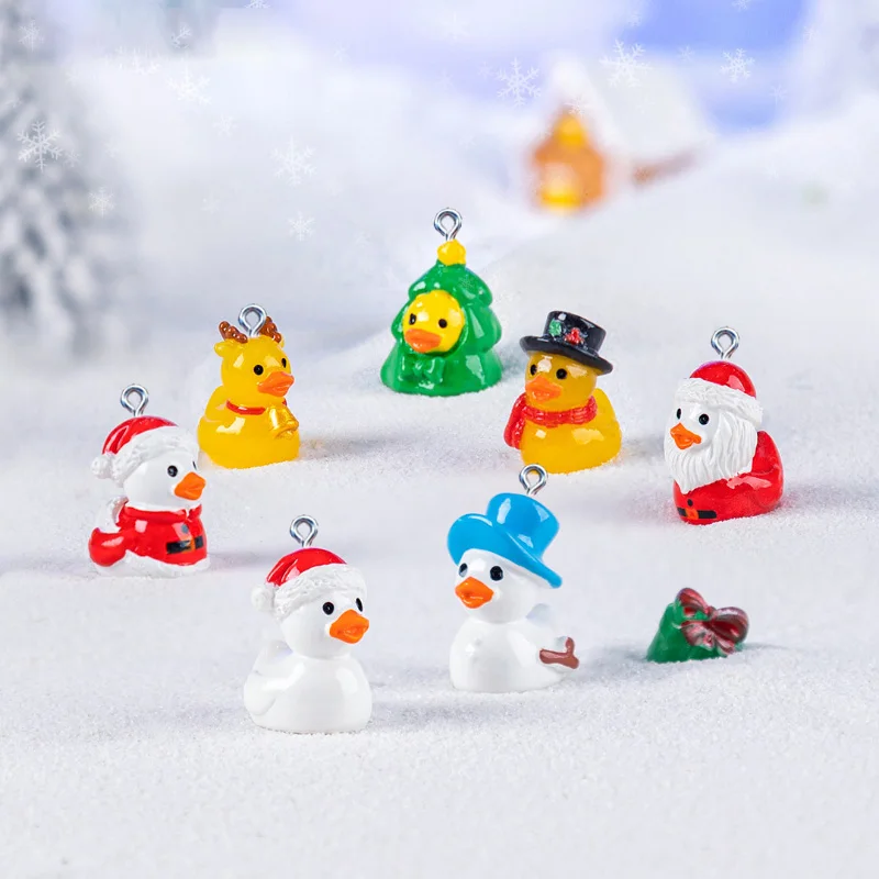 Miniature Christmas Duck Resin Charms for Jewelry Making Accessories DIY Handmade Pendant Earrings Keychain Necklace Decoration