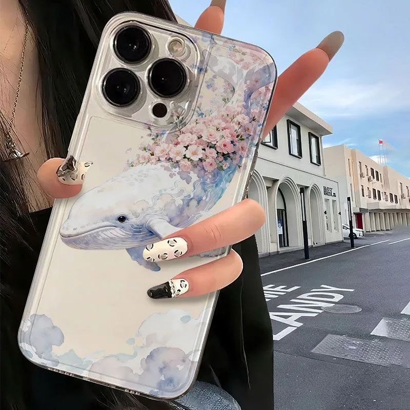 Watercolor Whale Flower Case For Samsung A02 A03 A10 A20 A50 A11 A31 A51 A71 A12 A13 A22 A32 A52 A72 A23 A33 A53 A73 Phone Case
