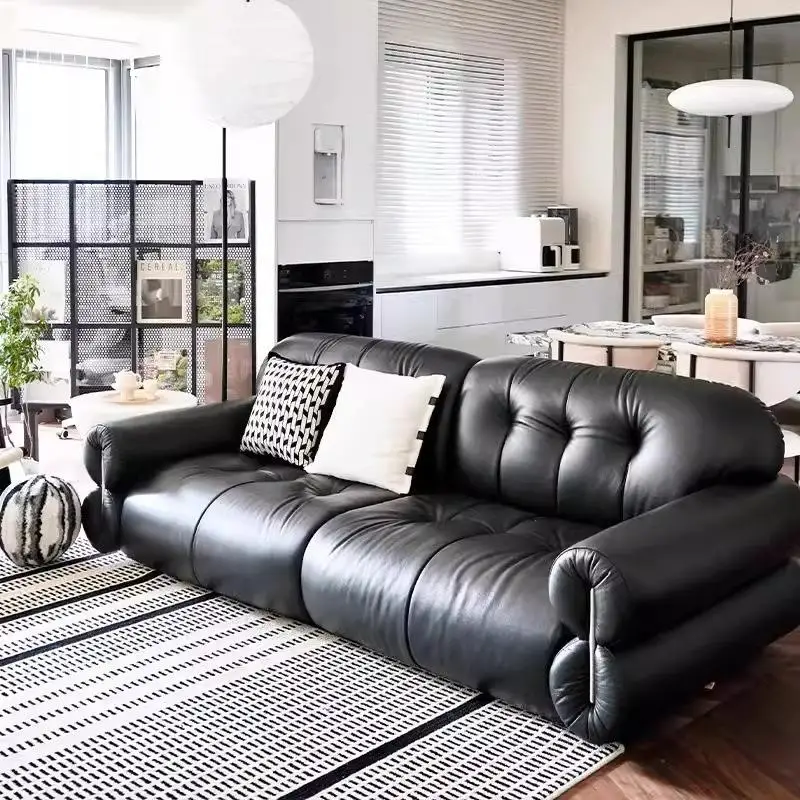 Modern Living Room Sofa Set With Comfort Cushions And Genuine Leather Upholstery For Family Seating And Home Lounge Use