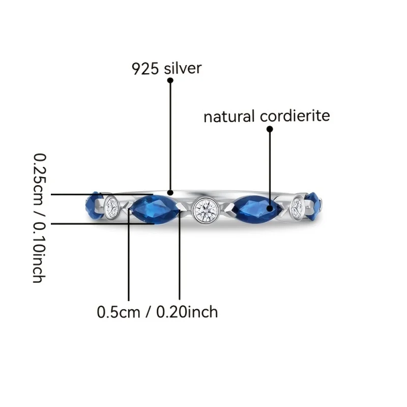 SGARIT Blue Natural Cordierite Ring Ring for Women 925 Sterling Silver Marquise Cut Wedding Engagement Jewellery