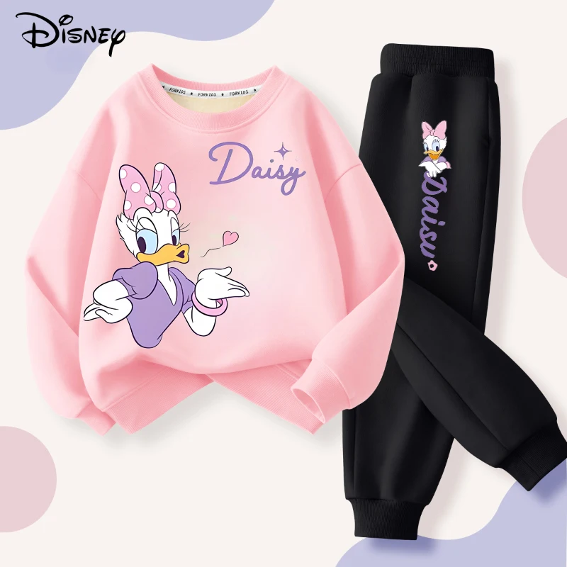 Spring New Daisy Printed Sweatshirt and Sweatpant 2pcs Set for Children Clothing Sets Girls Pullover Two Piece Suit Tracksuit