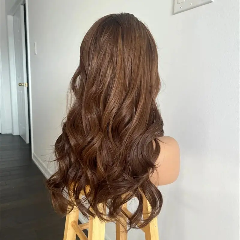 Glueless Wig Ombre Caramel Brown Highlight Lace Frontal Wig New In Syntehtic Heat Resistant Wig Small Large Size Cap 24 Inches