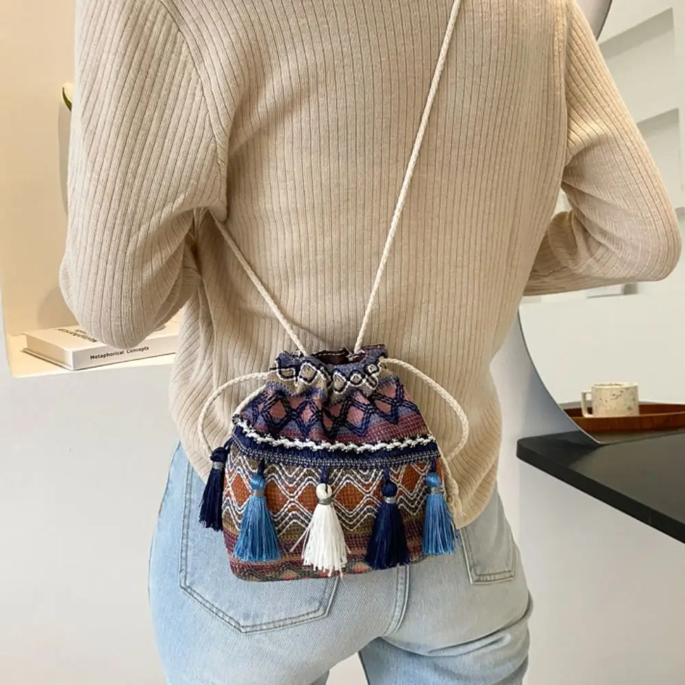 Bag Printing Bucket Bag Embroidery Bohemian Cloth Handbag Crossbody Bags Drawstring Bag Women Shoulder Bag Ethnic Style Bag