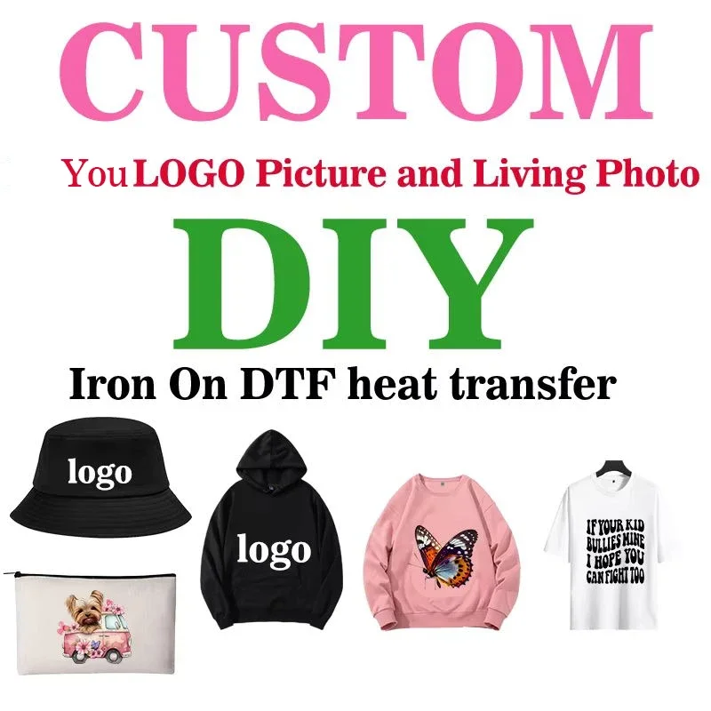 DTF Heat Transfer Custom Logo or Photo Ready to Press Picture Ironing Thermal Sticker Iron-on Clothing DIY