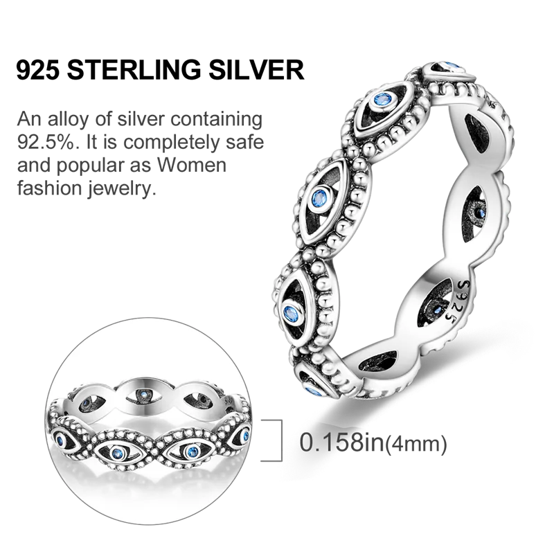 Women's 925 Sterling Silver Devil's Eye Engagement Ring