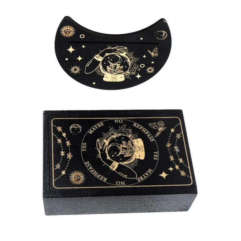  652D Game Tarots Cards Storage Box with Card Holder Wood Tarots Cards Case Small Trinkets Box Divination Storage Box