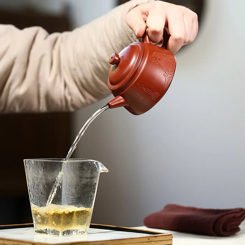 

Handmade Yixing Purple Clay Pot Famous Ore Dahongpao Tea Hand Carved Taste Zen in Household 230cc