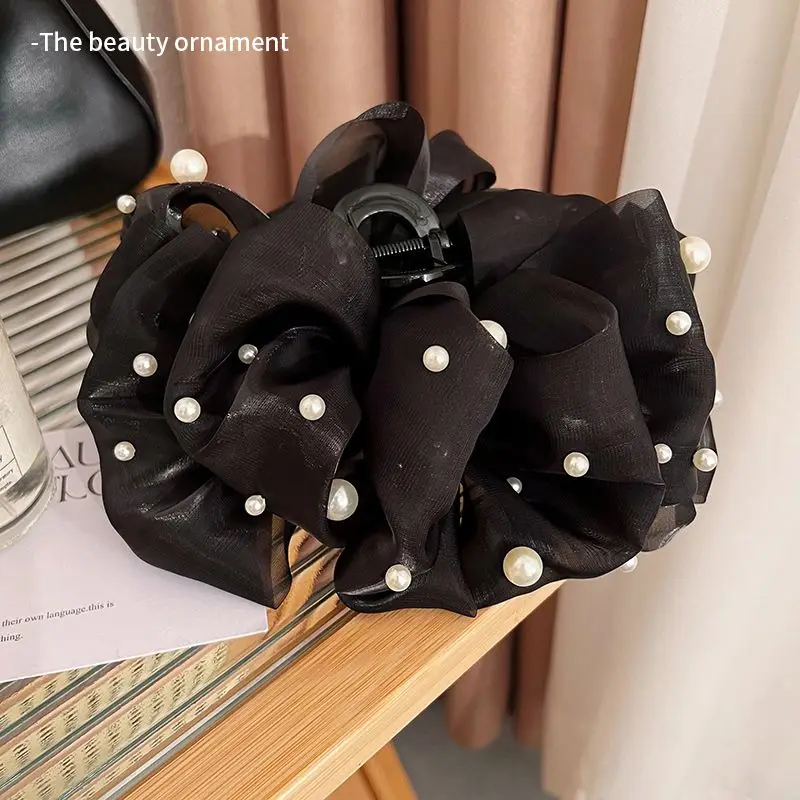 

Forest Style Pearl Mesh Pearl Butterfly Grip Clip Women's Hair Shark Clip Headband Accessory Hairpin