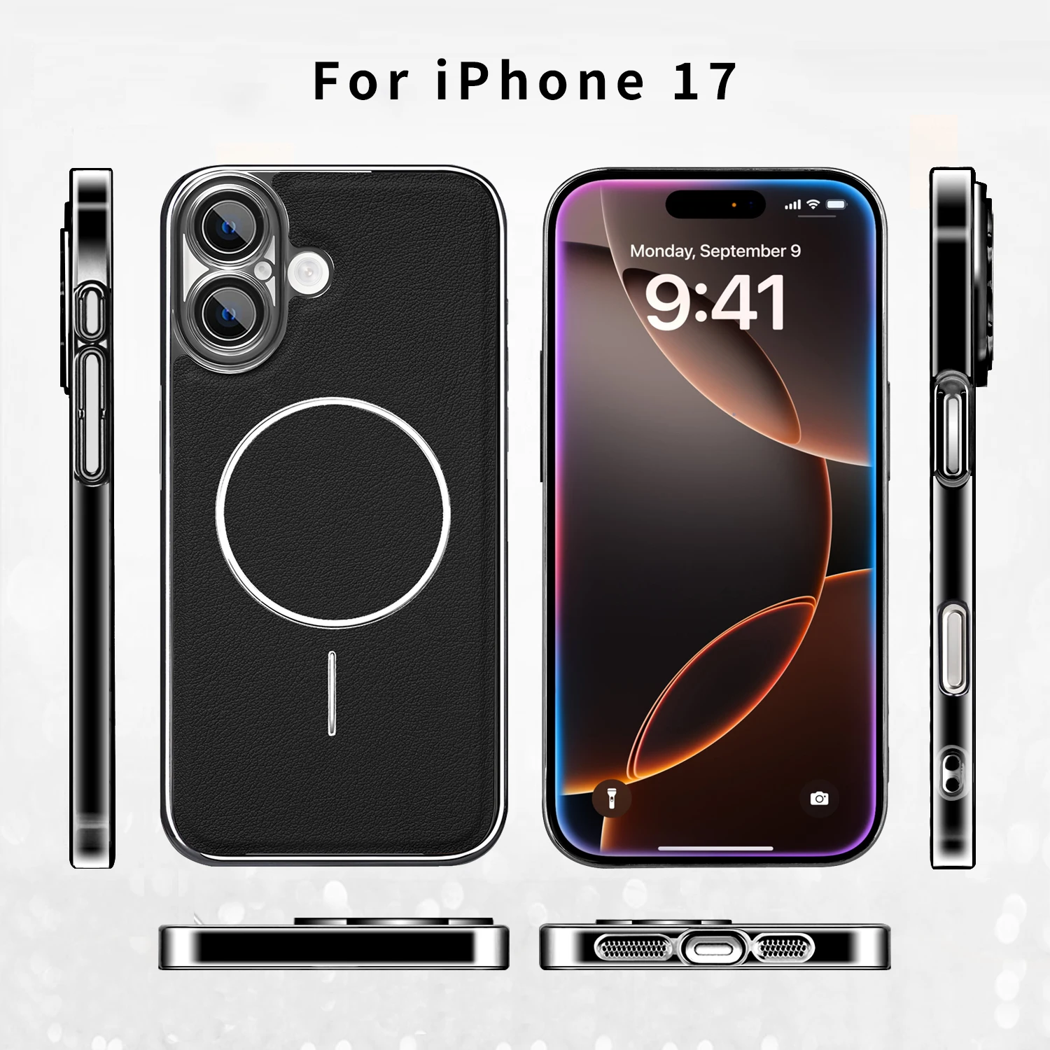 

For iphone 17 Air Pro Max Super Slim Leather Case Lens Protector Scratch-Resistance Magnetic Wireless Charging Plating Cover