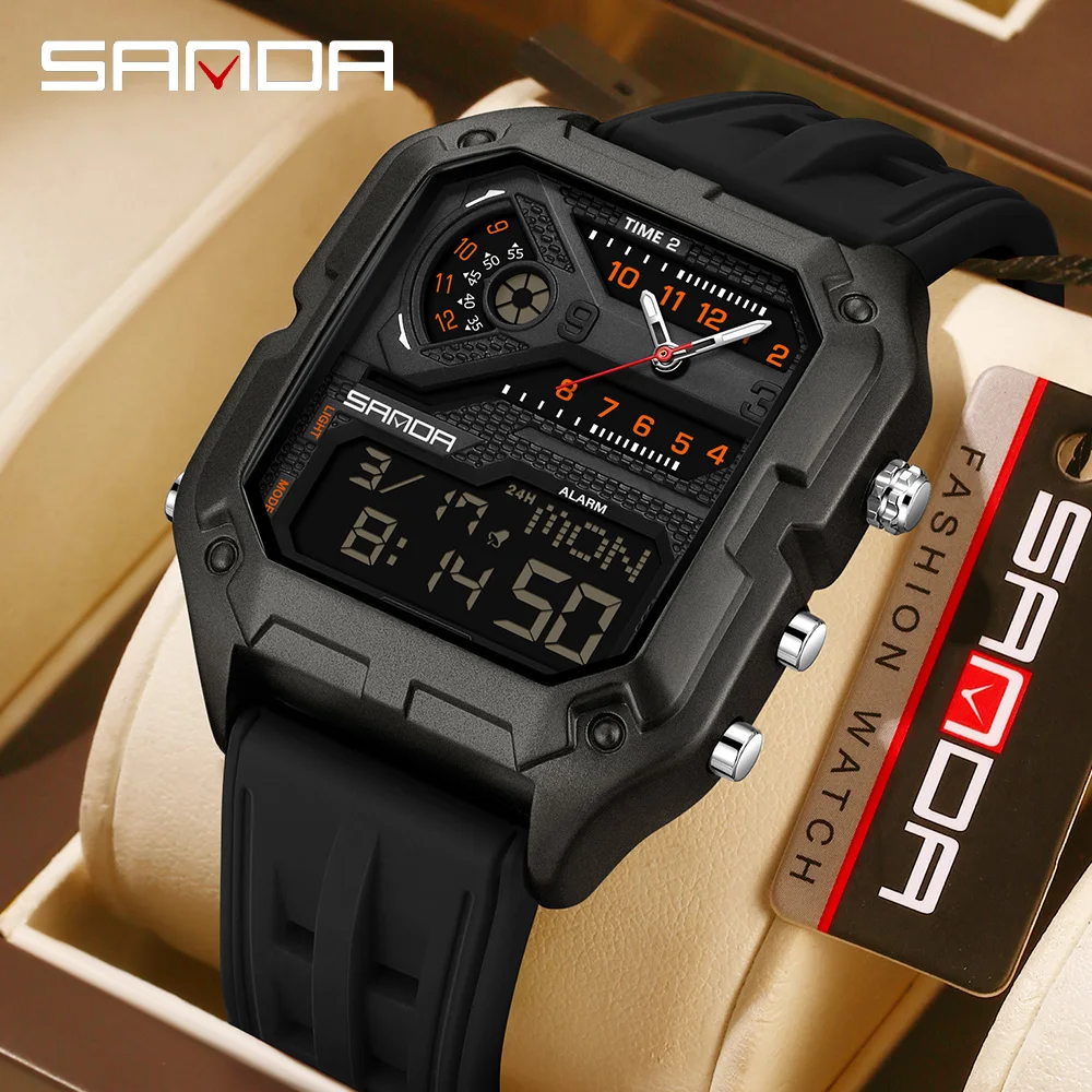 

Sanda 6278 Роскошные мужские часы, водонепроницаемые спортивные уличные часы-будильник, мужские часы, многофункциональные квадратные модные электронные часы