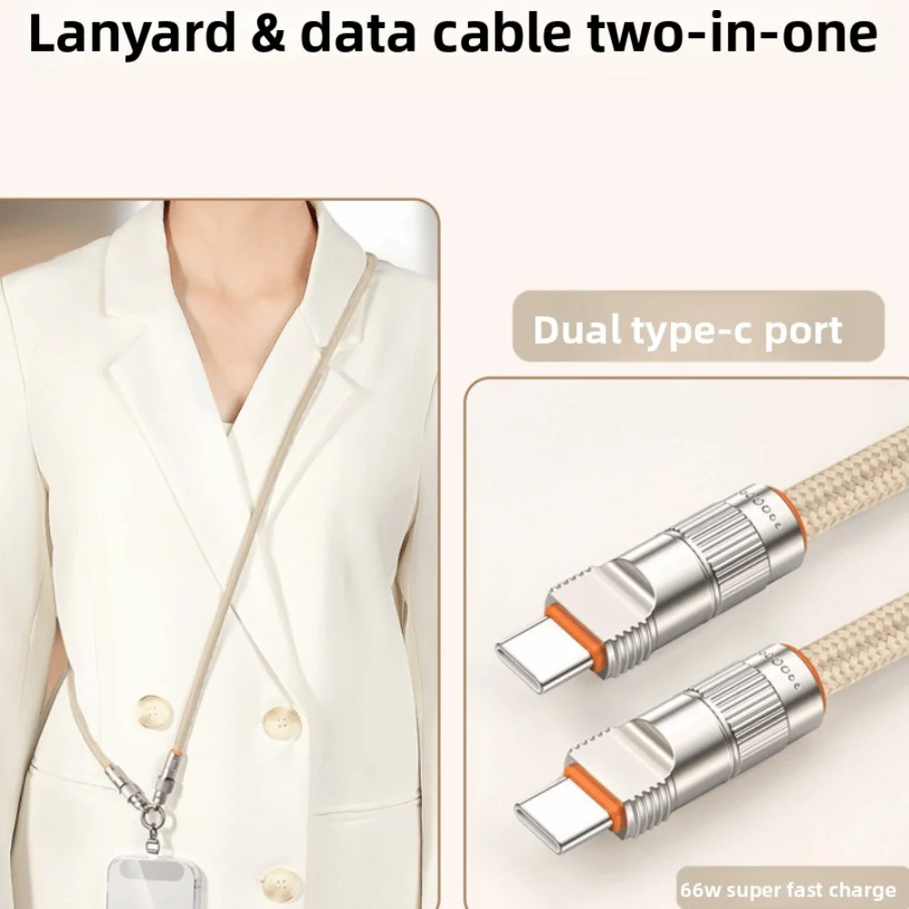 

Type C Data Cable Crossbody Mobile Phone Lanyard PD66W Anti-lost Fast Charging Phone Strap Braided with Patch Phone Hanging Rope