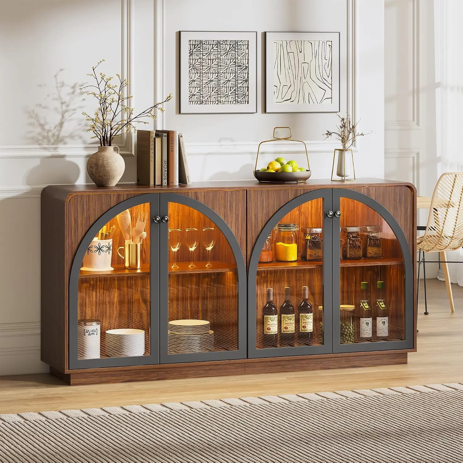 Walnut Sideboard Cabinet w/Storage, 68