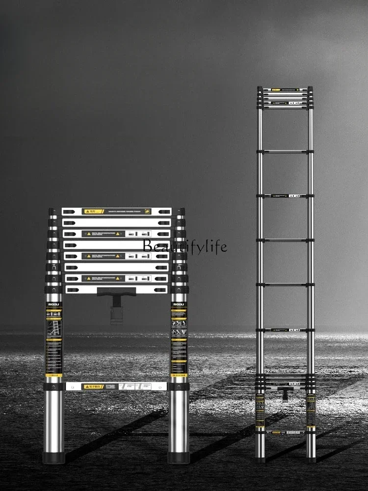 Thickened Telescopic Ladder Lifting Portable Home Multi-Functional Straight Ladder Folding Stainless Steel