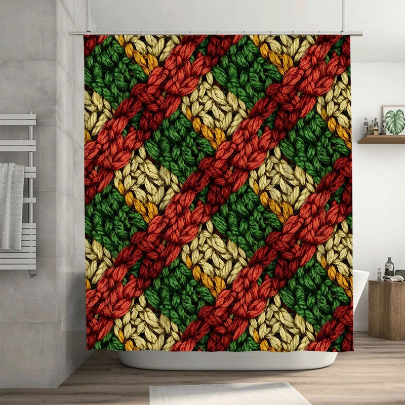 

Занавеска для душа с вязаным крючком, ярко-красные, зеленые, желтые полосы для уютного и современного декора ванной комнаты, водонепроницаемая ткань