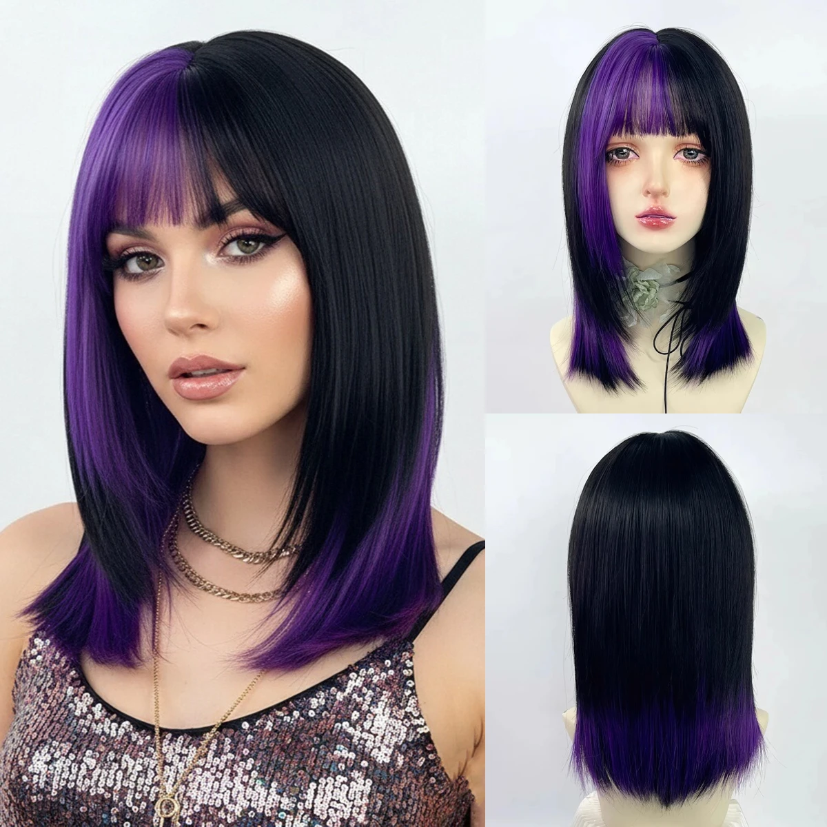 

Жаростойкие синтетические волосы, женский длинный фиолетовый и черный парик для косплея Лолиты на Хэллоуин