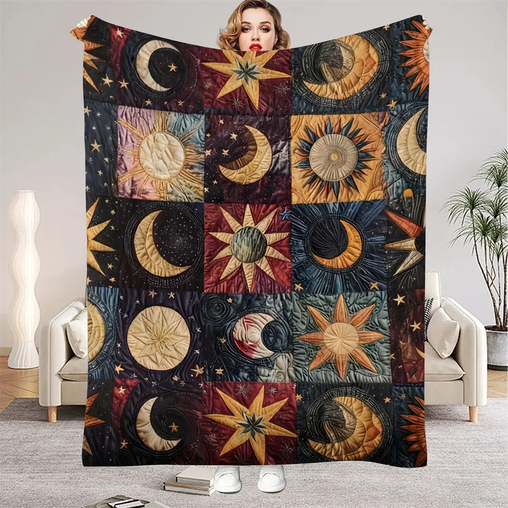 Boho Style Moon Sun Star Flannel Blankets Warm Winter Travel Bedroom Sofa Bithday Gifts For Kids Soft Throw Blanket