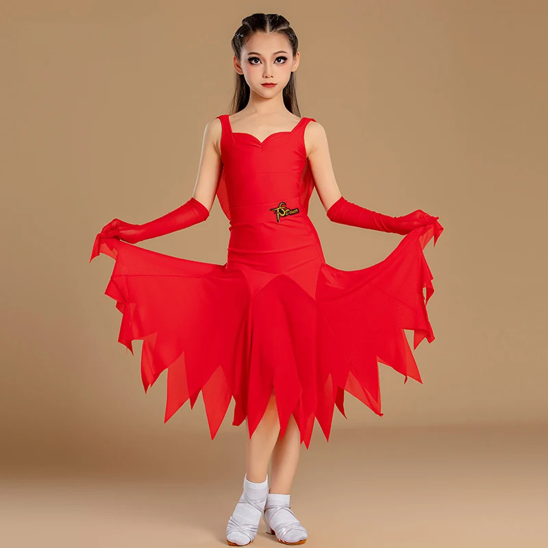 子供パフォーマンスダンスドレス女の子赤ラテンダンス競技衣装ワルツ社交ダンスドレスステージパーティー着用 SL12545