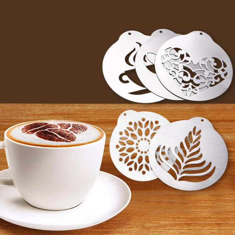 5pcs Stainless Steel Cafe Foam Template Barista Stencils Mold Coffee Art Needles Stainless Steel latte Needle Powder Sprinkle