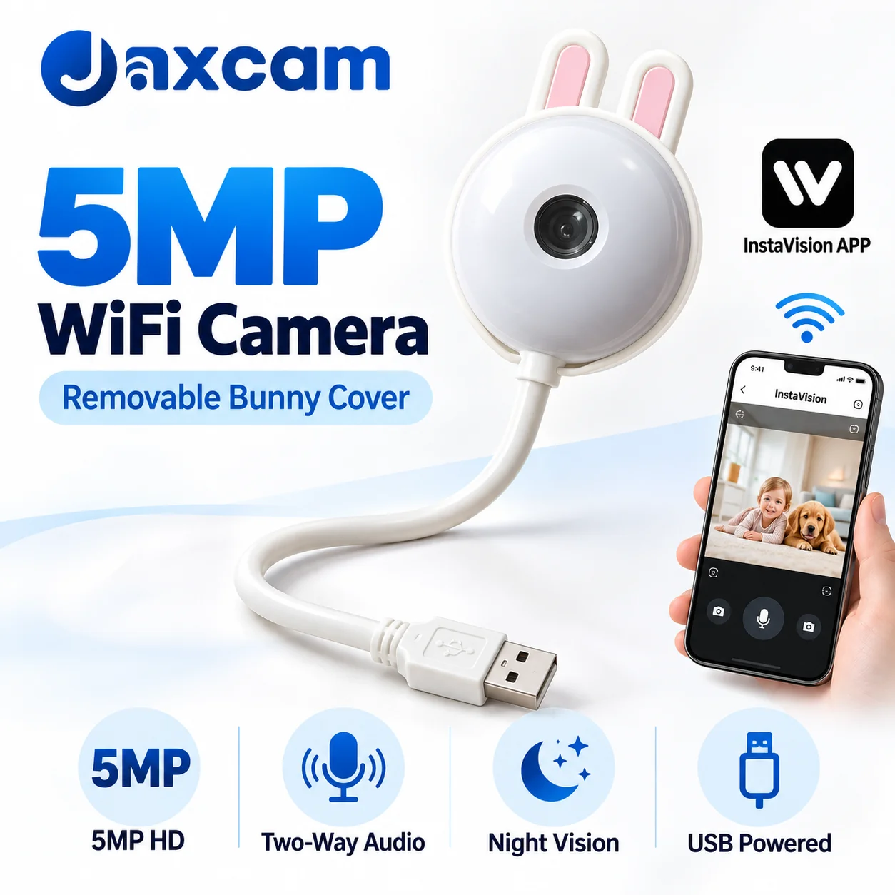 Wireless 5MP WiFi Indoor Camera Mini USB Light Bulb Design Motion Detection 2-Way Audio Baby Monitoring Home Pet Surveillance