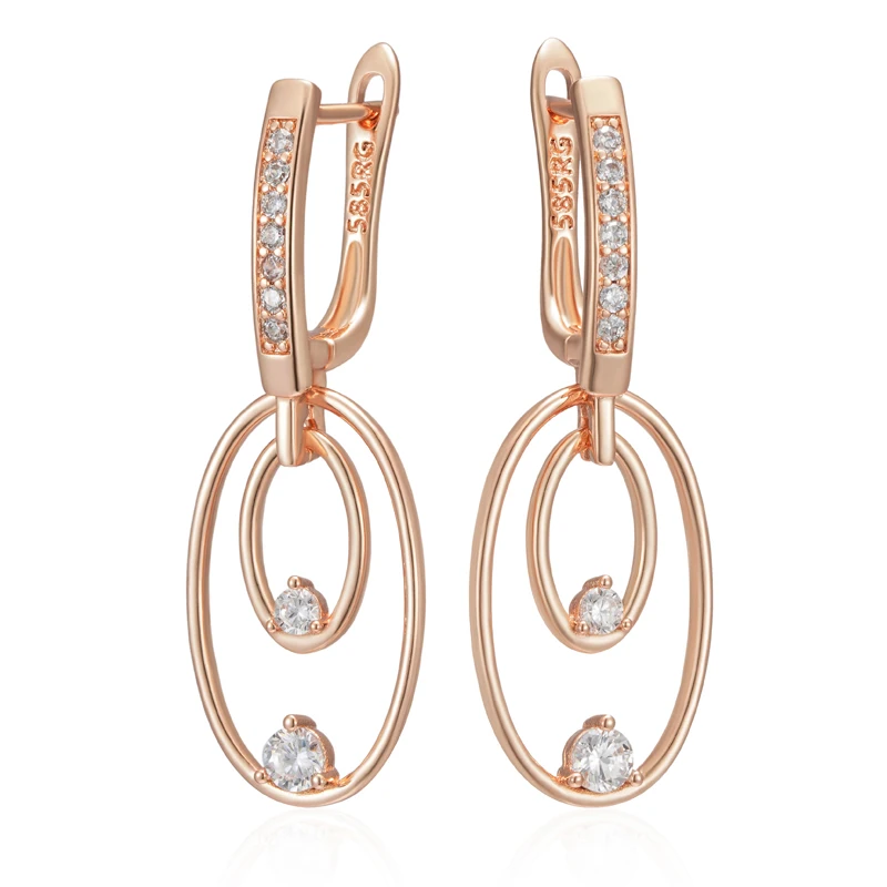 Kinel Fashion 585 Rose Gold Color Glossy Big Drop Earring for Women Unusual Shiny Natural Zircon Accessories Daily Fine Jewelry