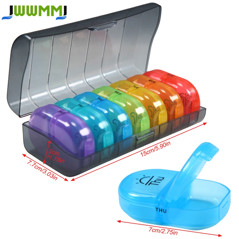 1Pcs Weekly Pill Organizer 2 Times a Day,Pill Box 7 Day with One-side Large Opening Design for Easy Filling,Black Privacy