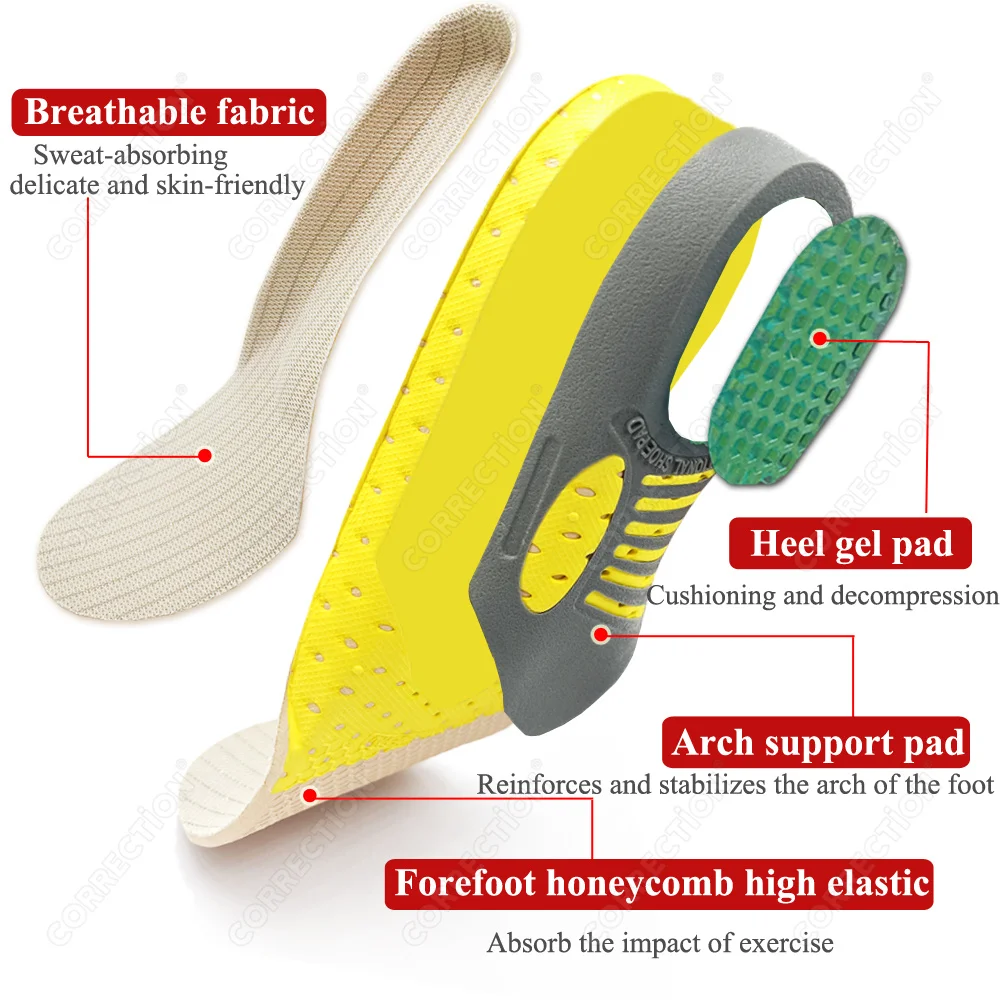 CORRECTION Orthotic Gel Insoles for Sneaker Orthopedic Flat Foot cushion Insert Arch Support Pad foot pain-relieving man women