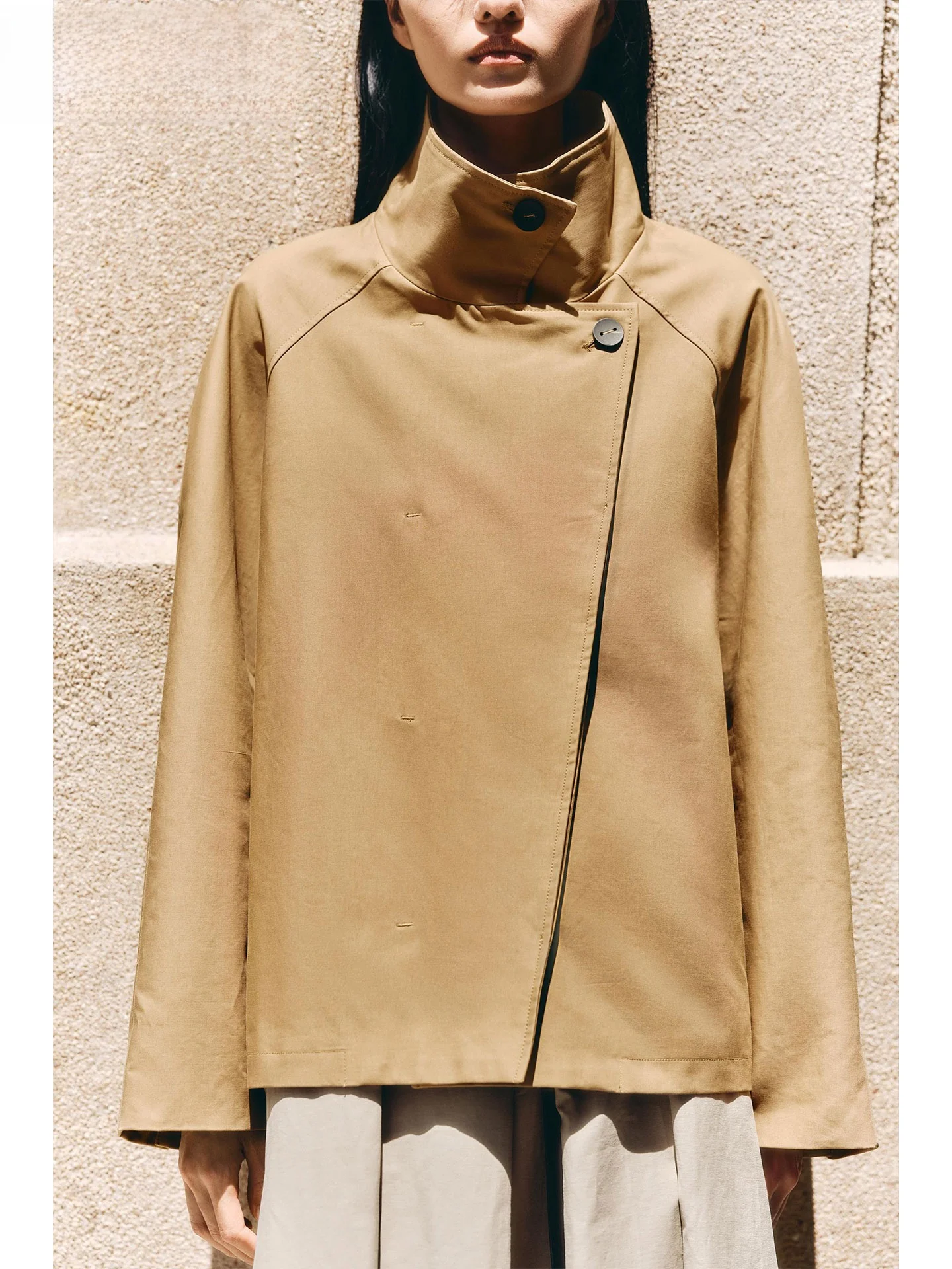 

ZAPRHA Faionable A-Line Long Sve High Collar ort Coat Autumn 2025 Commute Sle Versatile Simple Design Ladies' Windbr...