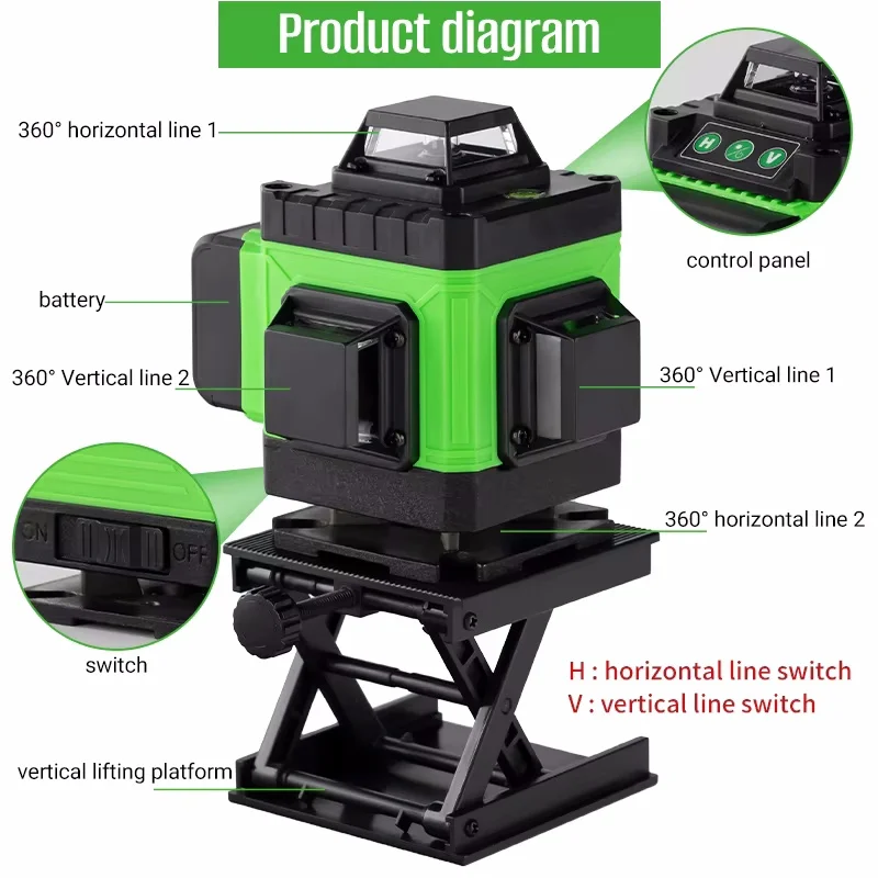 HILDA 16 Lines 4D Laser Level Self-Leveling 360 Horizontal And Vertical Cross Green Beam Level Super Powerful Optical Instrument