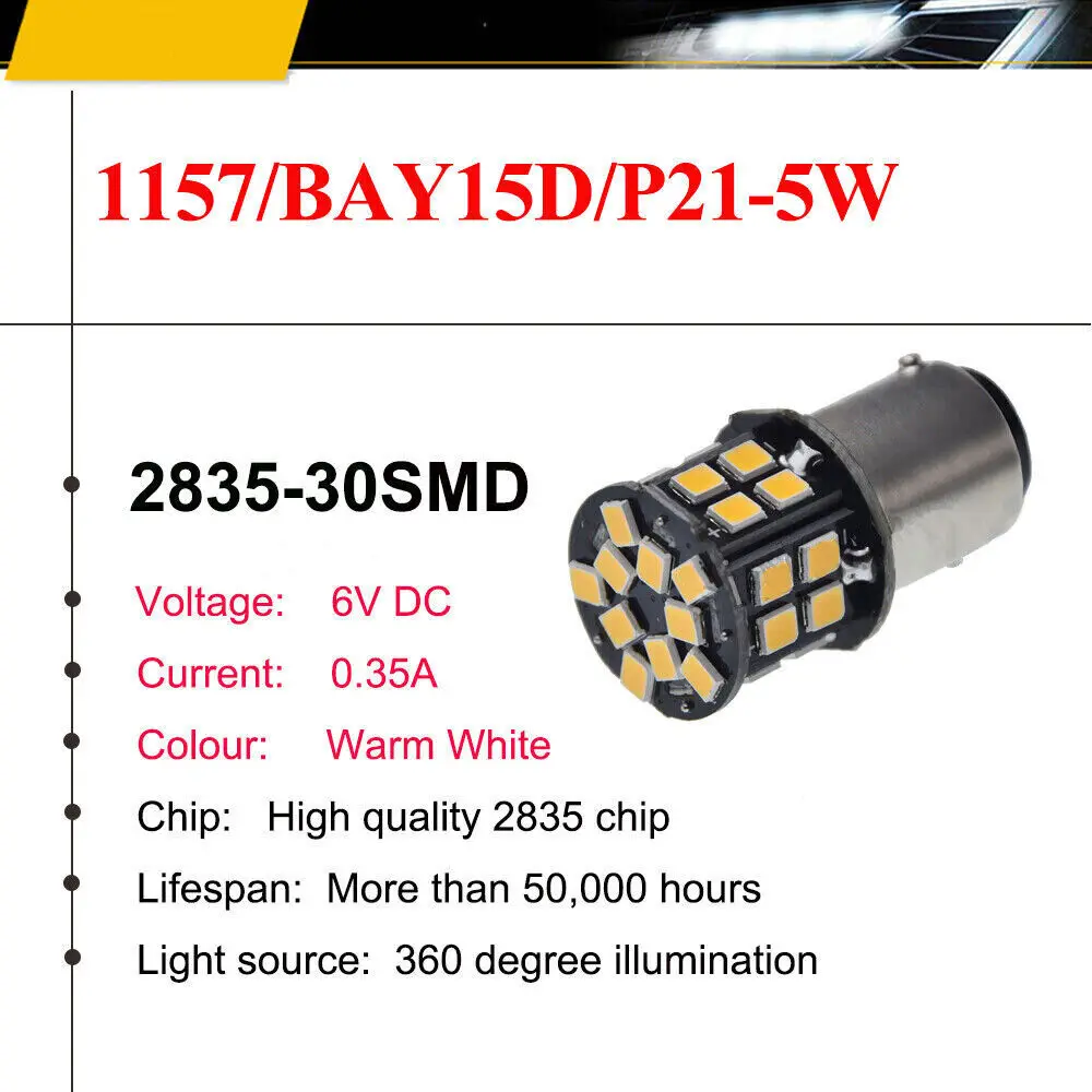 Imagem -02 - Luzes de Freio Led Super Brilhantes Luz Diurna Automática Lâmpadas de Parada 1157 P21 5w Bay15d 30smd 5630 21 w 5w 6v