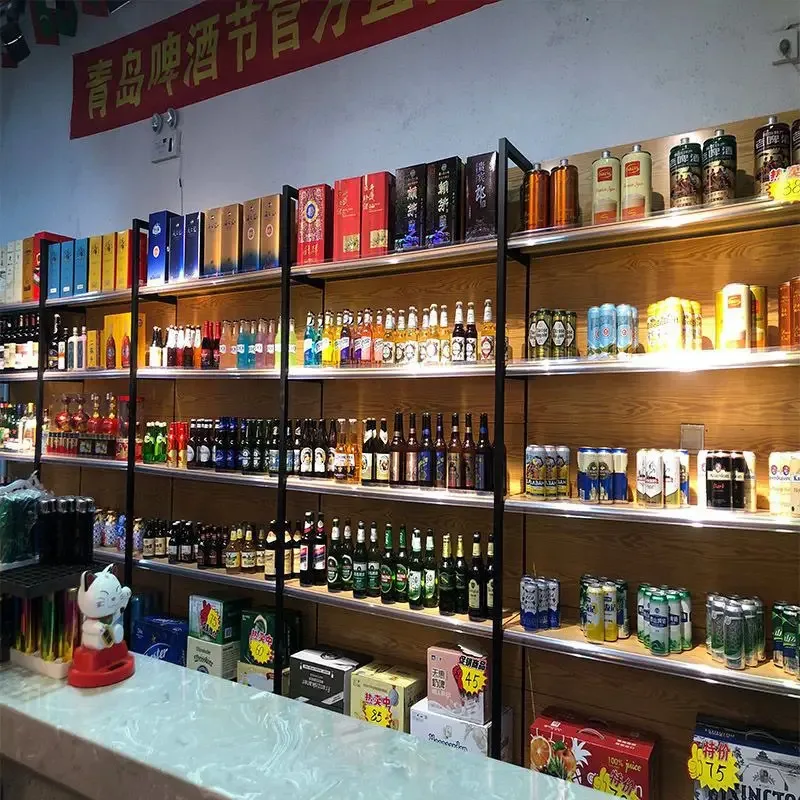 custom.Light-duty Single-sided Shelving Supermarkets, Adjustable and Removable Market Shelves,Wooden Gondola Racks