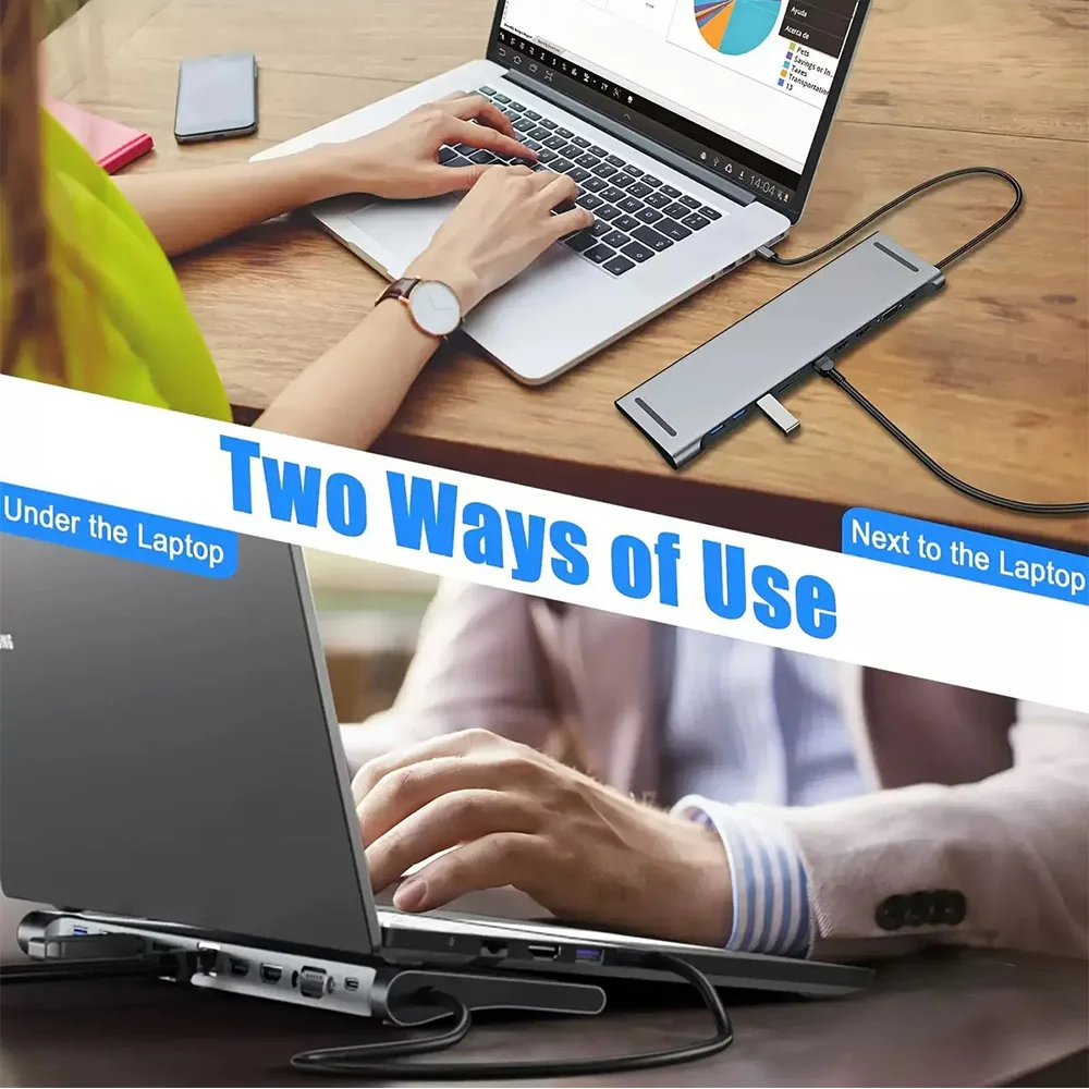 USB C Dock المزدوج HDMI متوافق USB Hub محول VGA نوع C محطة إرساء الكمبيوتر المحمول ل HP Elitebook Dell XPS Lenovo ThinkPad Asus #4