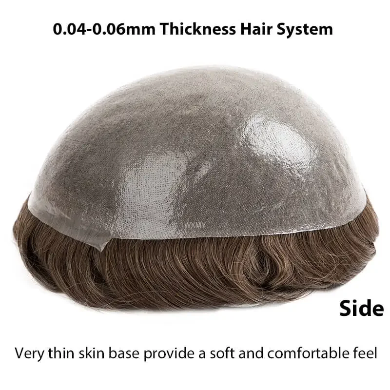 شعري طبيعي للرجال الشعر المستعار 0.04-0.06 مللي متر قاعدة الجلد الرقيق 6 "شعر مستعار بشري ريمي شعر مستعار الذكور الشعرية الاصطناعية