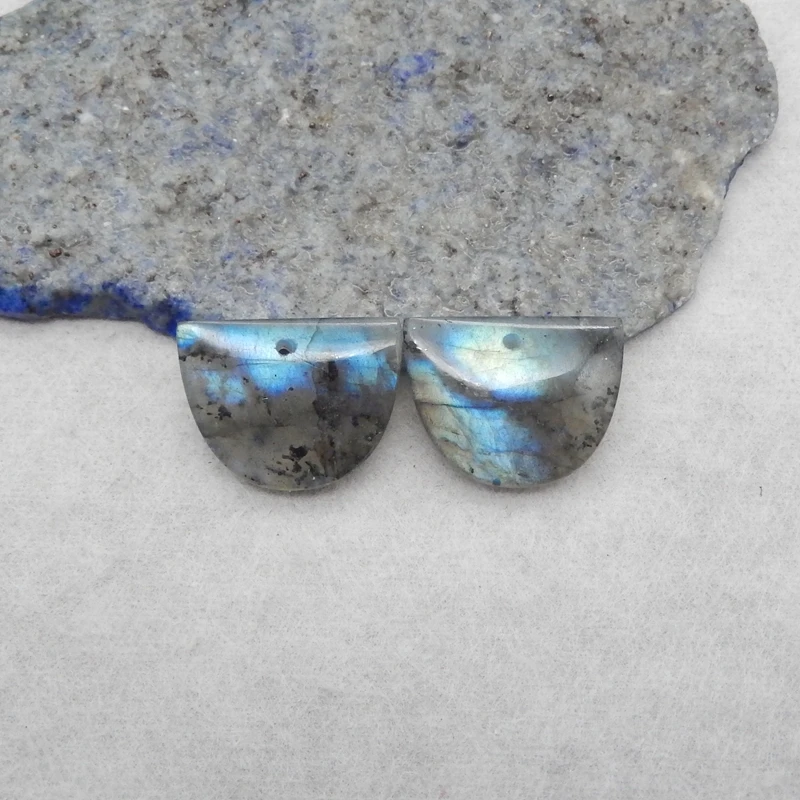 

Natural Stone Labradorite Front Drilled Earring Beads 20x16x4mm 5g Semiprecious Jewelry DIY Crafts Accessory