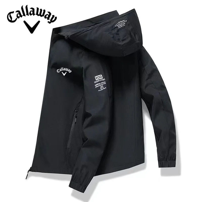 Callaway Chaqueta cortavientos de golf a prueba de viento para hombre, sudadera con cremallera para motocicleta, chaqueta informal con capucha para pesca al aire libre
