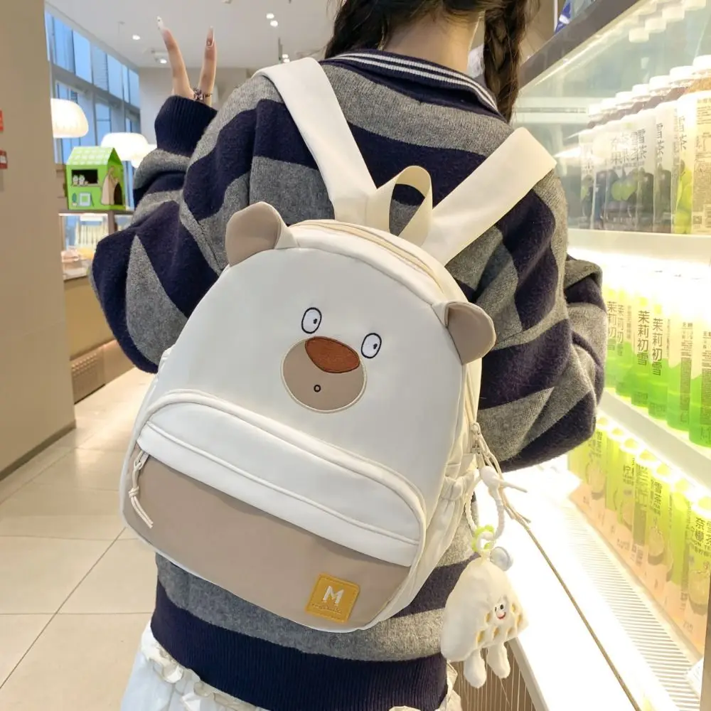 Large Capacity Cute Bear Backpack Canvas Cartoon Bear Kindergarten Schoolbag Adjustable Portable Kids Travel Bag Children's Day