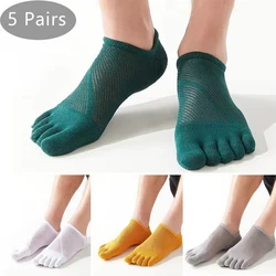 5 Pairs Toe No Show Socks Man Cotton Solid Thin Mesh Cool Breathable Sweat-Absorbing Deodorant Invisible 5 Finger Socks Summer