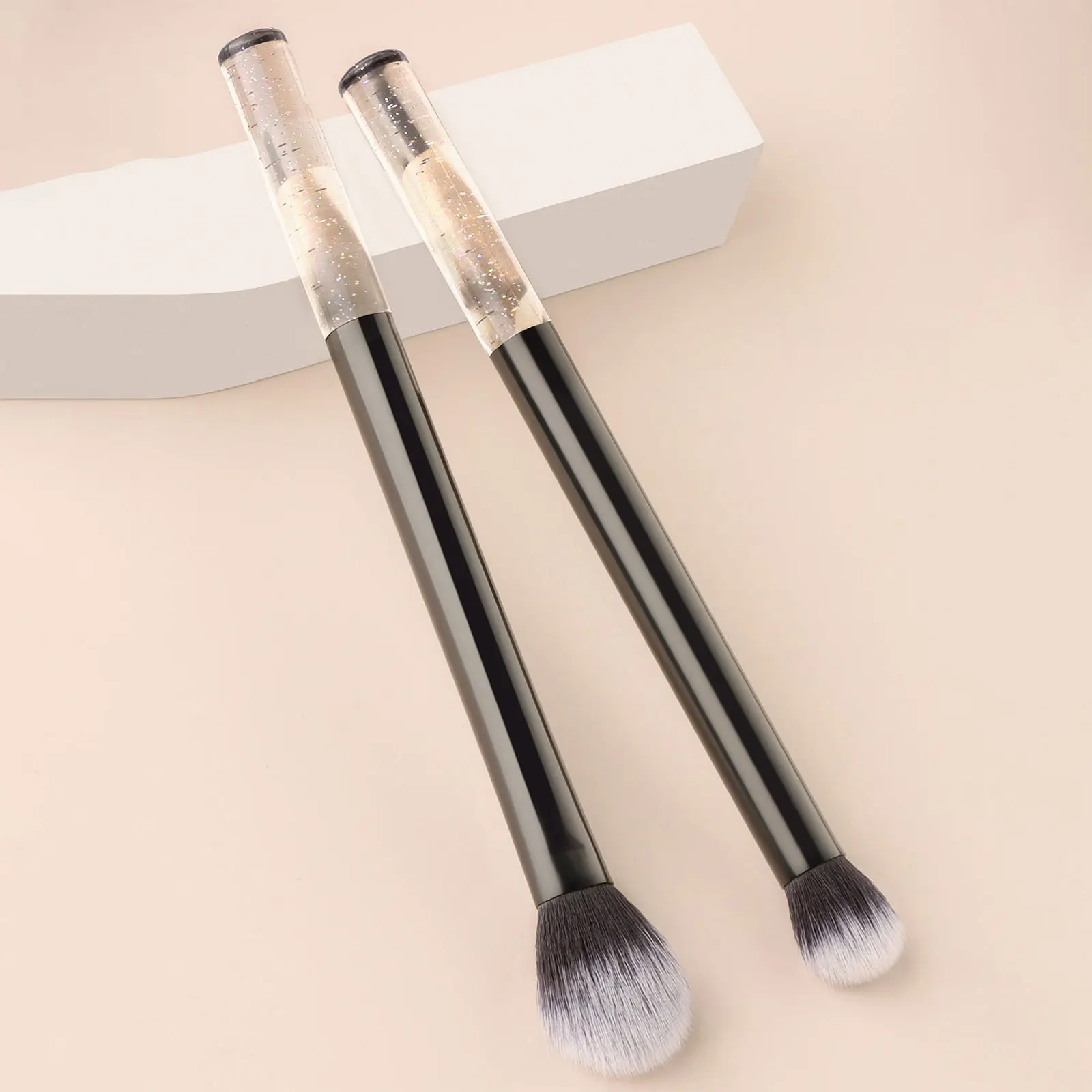 Kuas Blush ON สีดำ2ชิ้น/เซ็ตและ kuas Rias ผสมแก้ม kuas Blush ON kuas Rias peralatan Rias