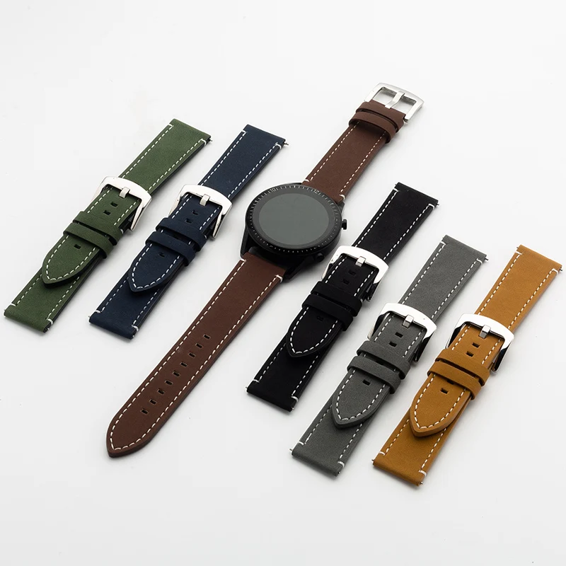 Substitute Huawei Glory Xiaomi Apple iwatch hand-brushed leather strap 22mm 38 40 41 42 44 45 49mm watch strap