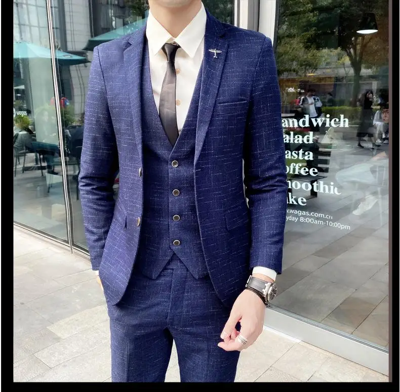 2023 Men's British Fashion Three-piece Set Slim Fit Suit Vest Trousers Ensemble Handsome Trendy All-in-one Banquet Blaze 40 S0f2a90c6bc4041c8aec41ad1bcedd0acv