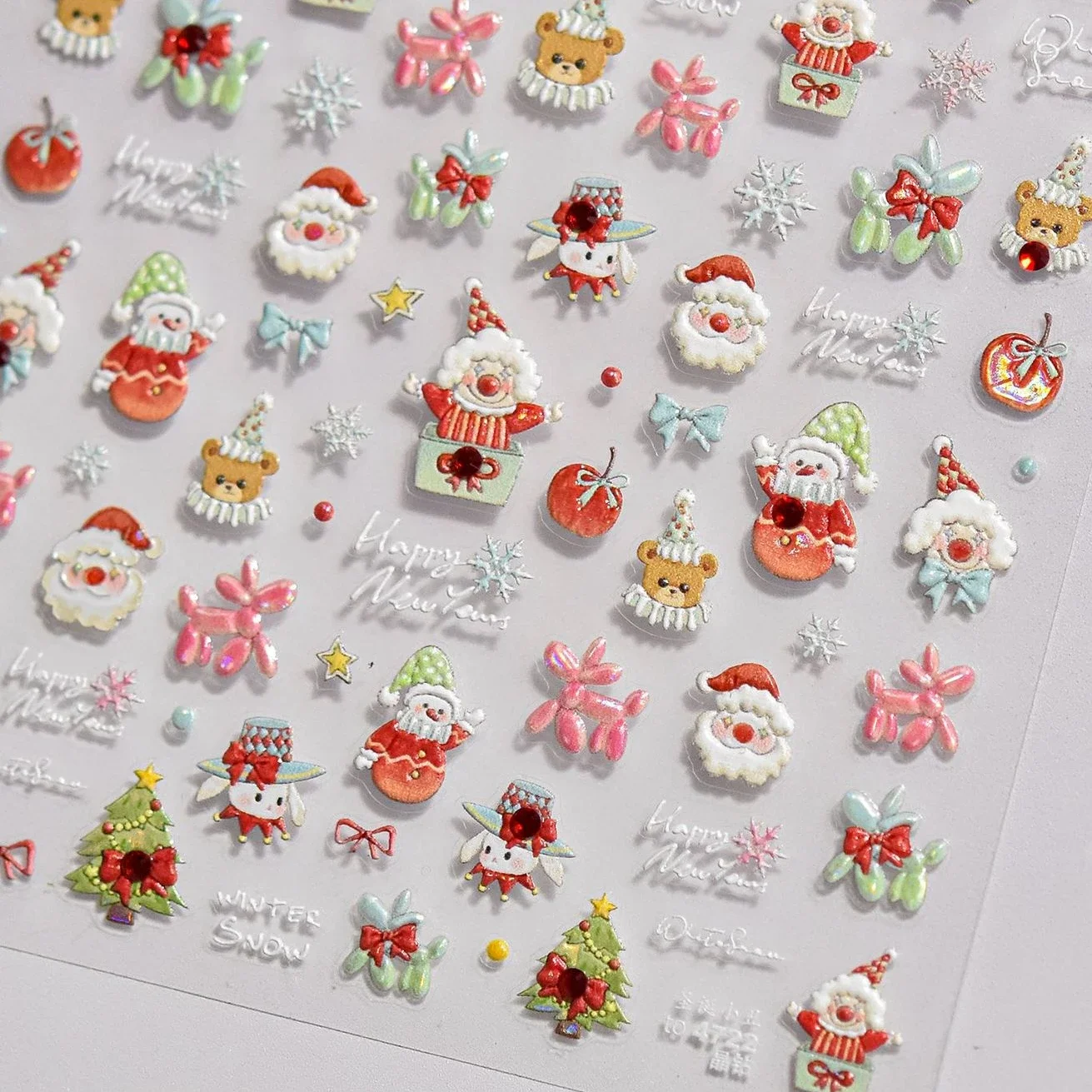 Apple Bear Bunny Snowman Winter Tree Bell Dog Self Adhesive Nail Art Stickers Snowflake Santa Claus Rhinestone Manicure Decals