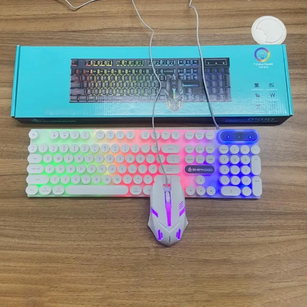 Keyboard Mouse Set with Adjustable Brightness Mechanical Keyboard Colorful Backlit Ergonomic Keyboard Mouse Combo for Gaming