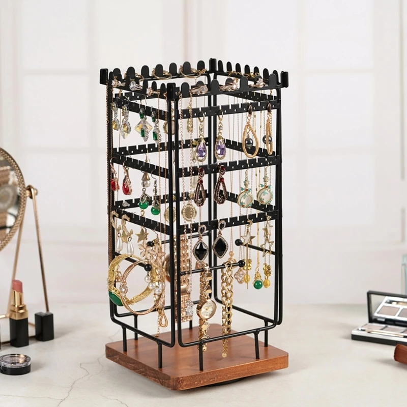 Stylish Jewelry Display Tower Easy Access Metal Rack for Earrings and Necklaces A0KD