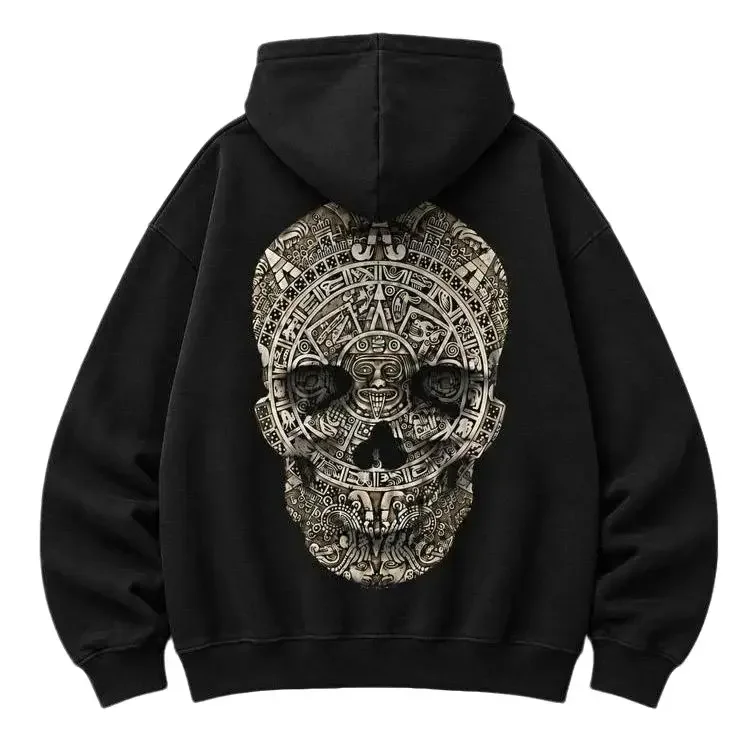 Men's Unisex Skull Art Chicano Oversized Graphic Hoodie - Medium-Heavy Cotton-Polyester Fabric, Casual Loose-Fit Menswear Top, Streetwear Gift for Him