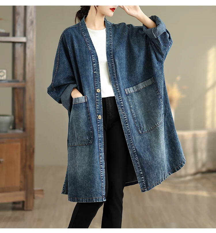 SuperAen Fashion Elegant Style 2025 New Denim Jeans V-neck High-end Women Blazers and Jackets