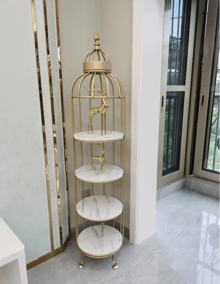 luxury minimalist design iron flower stand multi-layer bird cage marble green rose interior living room home furniture