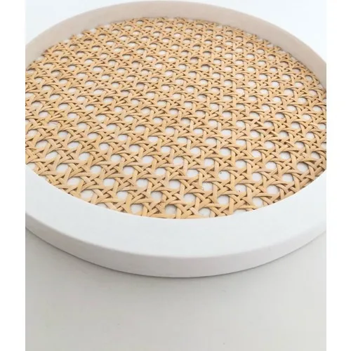 Lorien's Home 100 Natural Rattan Hazeran Round White Tray 28 cm