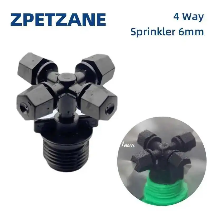 5pcs Four Way Plastic Atomization Cross Micro Mist Site Cooling Spray Nozzle Garden Watering Irrigation Dripper Sprinkler 6mm