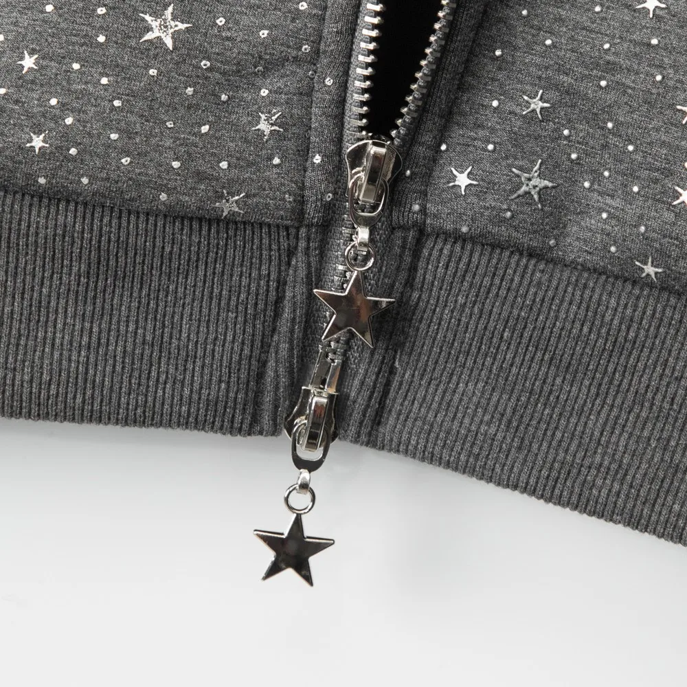 Fivelas duplas zíper bling pentagrama hoodies moletom para mulheres meninas com capuz casual roupas de inverno streetwear tendências