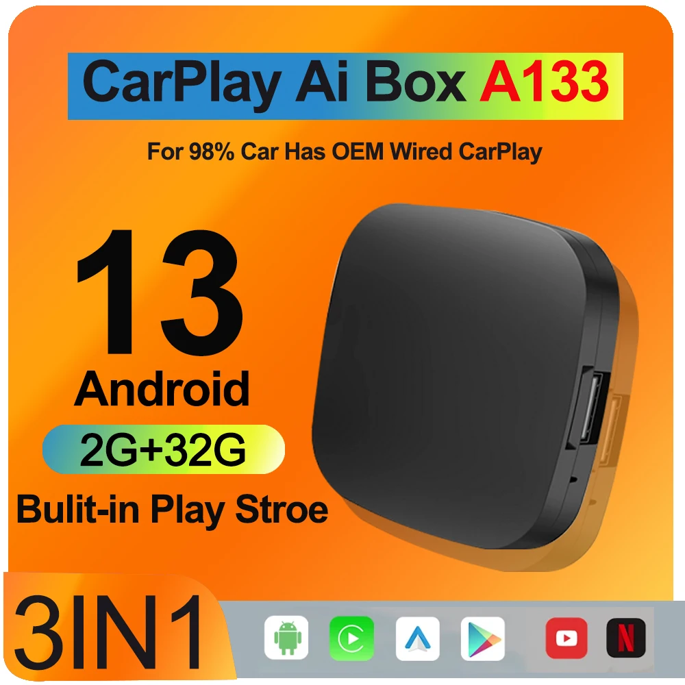 Android 13 Carplay AI Box Bezprzewodowy adapter Carplay Android Auto dla Netflix Youtube VW Toyota Mazda Hyundai Haval GMC Ford Chev