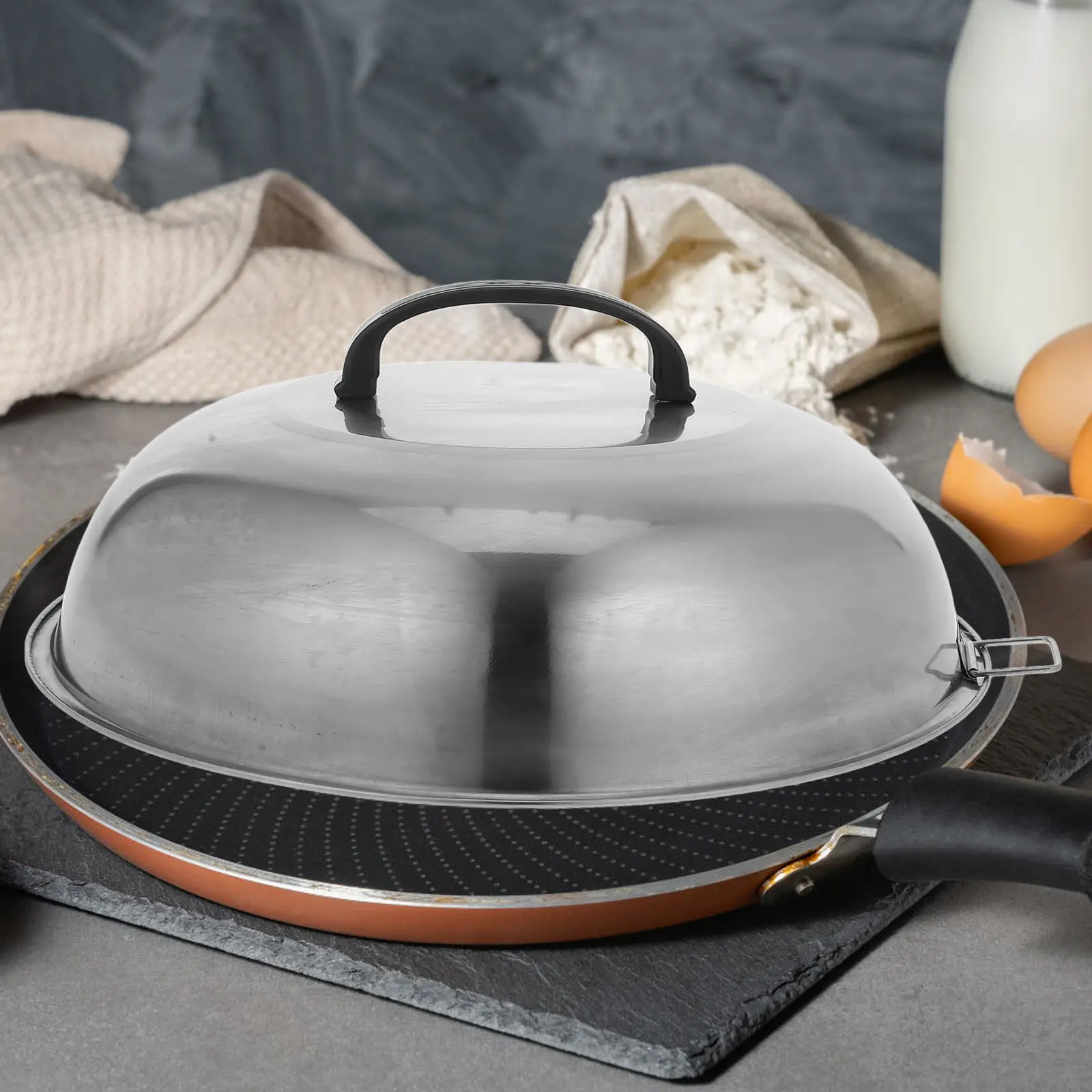 

Thickened Stainless Steel Pot Cover Exquisite Workmanship Heat Resistant Cooking Lid for Home Kitchen Restaurant Use